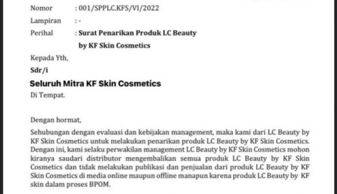 Awas! Produk LC Beauty by KF Skin CosmeticsTidak Berijin BPOM dan Berstandarisasi Nasional Uritanet.com